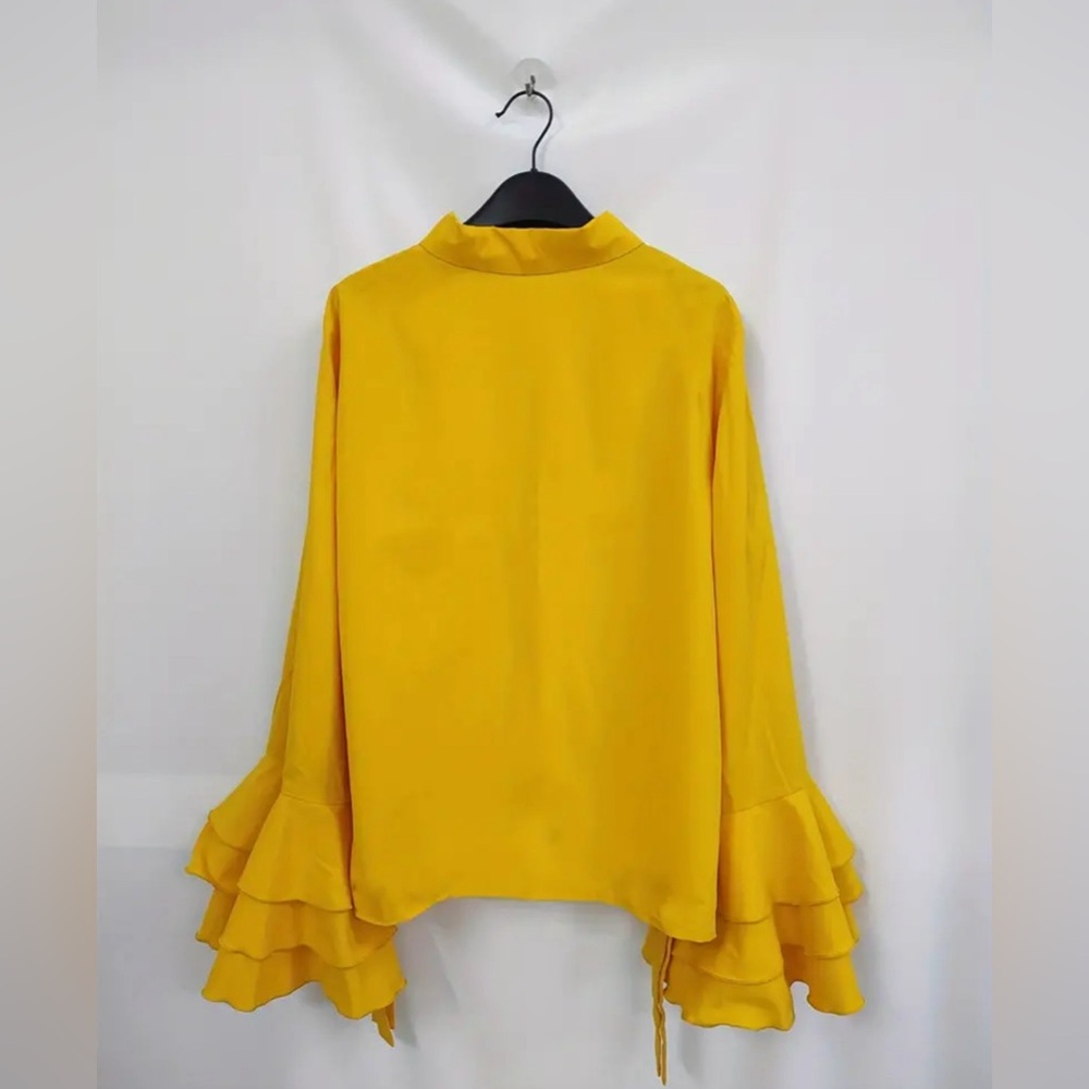 Yellow Ruffle Bow Cuff Statement Blouse Plus Size 0XL 12 - Picture 6 of 6